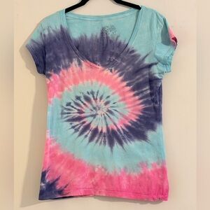 Stranded Cotton Candy Tie-Dye Spiral V-Neck Tee Size L
